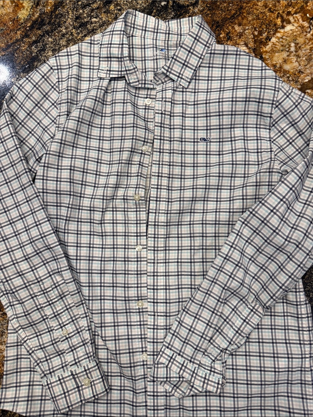 Vineyard Vines BOYS Plaid Button-Down Shirt - White with Blue/Green Check